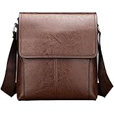 Small Shoulder Bag, Mens Crossbody Bag, Vintage PU leather Office Business Bag for Men, Handbag Purse Zipper