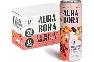 Aura Bora, Grapefruit Elderflower Herbal Sparkling Water, 12 oz Can (Pack of 12), 0 Calories, 0 Sugar, 0 Sodium, Non-GMO