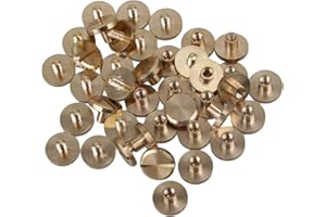 RDEXP Solid Brass Flat Head Nail Rivets Chicago Screws and Nuts for DIY Leather Craft Purse Pack of 20 (10x4x4mm)