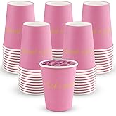 DTFMZOV 50 Pcs Pink Disposable Paper Cups, 8 Oz Pink Paper Cups with Lets Party Letters for Hot Cold Beverage, Picnic, Birthday, Party and Wedding