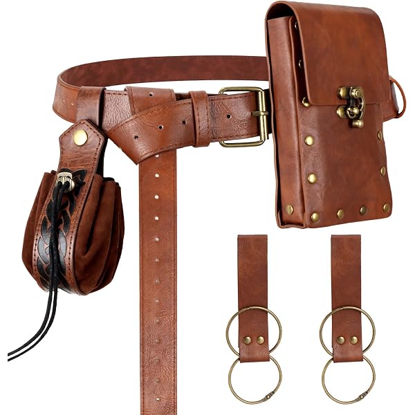 2-teiliges Leder-Gürteltaschen-Set – Wikinger-Gürtel & Renaissance-Tasche Mit Wolf-Totem, Schwarz, PU-Leder – Für Mittelalter-Party & Cosplay