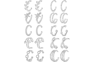 Tornito 4-10 Pairs Stainless Steel Ear Cuff Helix Cartilage Clip On Wrap Earrings Fake Nose Ring Non-Piercing Adjustable