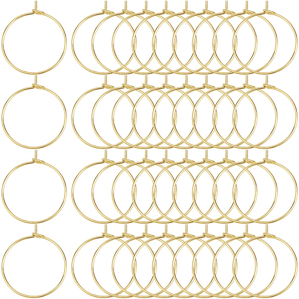 SOFPLATE 1 Box 200Pcs Gold Earring Beading Hoops Small Wine Glass Charm Rings Bulk Brass Hypoallergenic Open Hoops Dangle Round Circle Wine Rings for jewellery Making Supplies Party Wedding DIY Craft