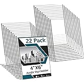 Acrylic Sign Holder 4x6, 22 Pack Clear Plastic Table Paper Display Stand, L-Shape Vertical Menu Holder Stand, Clear Picture Photo Flyer Display Stand for Restaurants, Store Show, Office Desktop