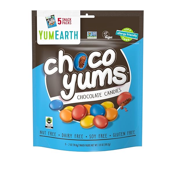 YUMEARTH CHOCO YUMS, 5-0.7 OUNCE SNACK PACKS, ALLERGY FRIENDLY, GLUTEN FREE, NON-GMO, VEGAN, NO ARTIFICIAL FLAVORS OR DYES (3.5 OUNCE (PACK OF 1))