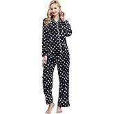 TONY AND CANDICE Women's Silky Satin Pajamas Button Down Long Sleeve Sleepwear PJ Set Loungewear