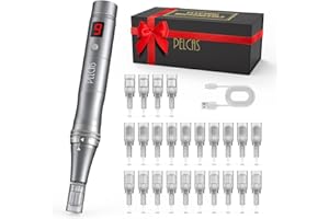 PELCAS LCD Cordless Electric Beauty Pen Kit 9 Speeds Professional Skincare Pen for Face & Body, Skin Care Tool at-Home with 24Pcs Replacement Cartridges Grey
