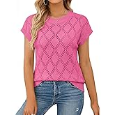 SHEWIN Womens Tops Crewneck Cable Knit Short Sleeve Sweater Loose Lightweight Blouses Dressy Casual Pullover Sweaters Top