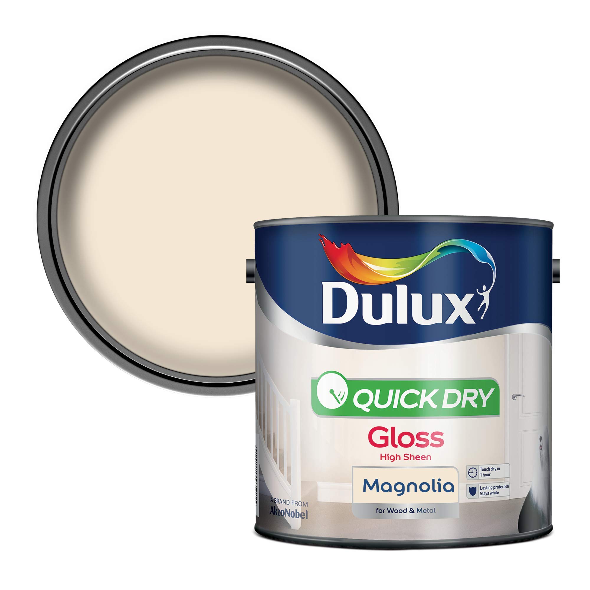 Dulux Quick Dry Gloss Paint For Wood And Metal - Magnolia 2. 5 Litres