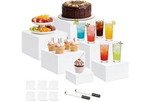 6 Pcs Acrylic Buffet Risers, 6 Sizes (3x4x5x6x7x8 Inch) Food Risers for Buffet Table, Decorative Display Stand for Party Cate