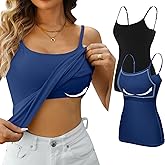 V FOR CITY Women's Shelf Bra Camisole Tops Adjustable Spaghetti Strap Cami Tank Cotton Undershirts 2 Pack