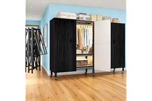 Foldable Portable Armoire Wardrobe Closet for Hanging Clothes, Heavy Duty Covered Clothes Rack with Cover(HARDBOARD Magnetic)