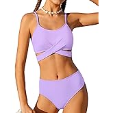 AGERWAY Girls Swimsuit Bathing Suits Criss Cross Bikini Set Two Piece Girls' Swimwear Solid Color Bathing Suit 7-16T