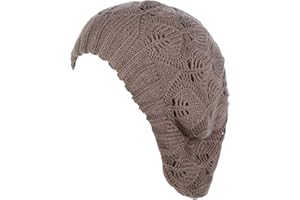 BE YOUR OWN STYLE BYOS Women Mid-Weight Slouchy Leafy Cutout Crochet Soft Knit French Beret Hat