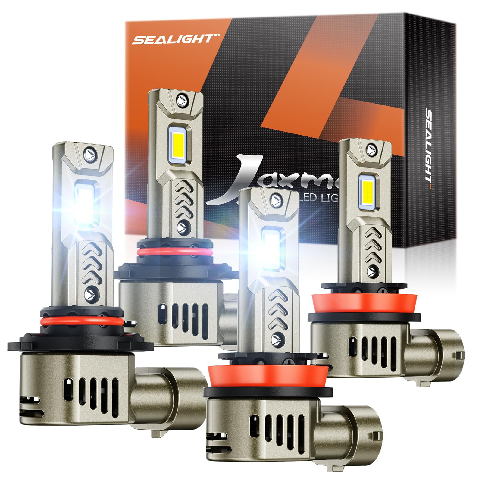 SEALIGHT 9005/HB3 H11/H8/H9 LED Bulb Combo 1:1 Real Design, 1000% Super Bright L2S H11 9005 Bulb, 6500K Cool White, 20 Year Extended Lifespan, 1:1 Halogen Size Wireless, 3 Min Plug and Play, Pack of 4 Image