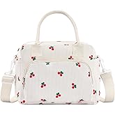 OYLOLA Lunch Bag Women Lunch Box for Women Adult Cute Insulated Lunch Bag Lager Cooler Lunch Tote Bags for Work Picnic (Beige-Cherry)