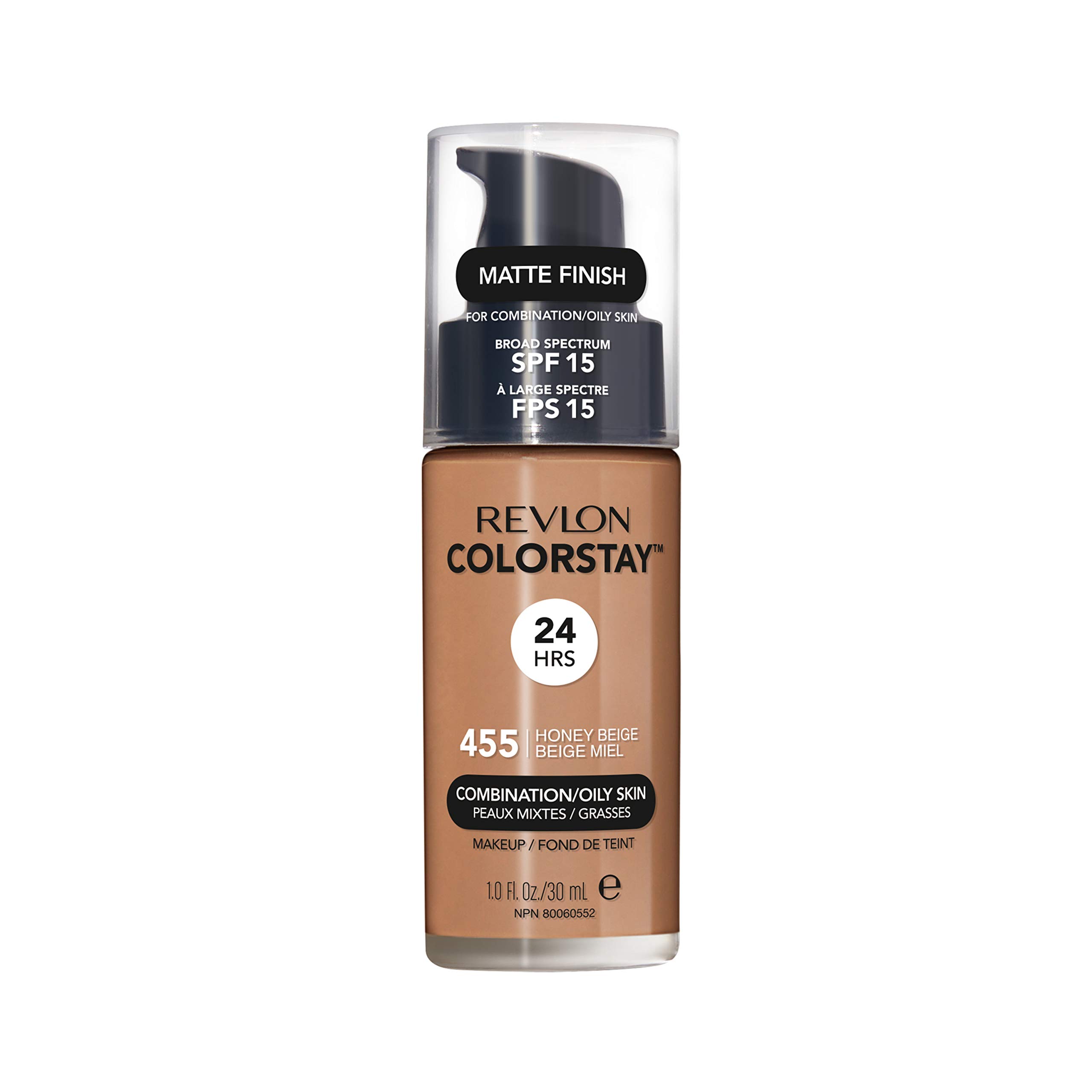 Revlon Colorstay Liquid Foundation Makeup for Combination/Oily Skin SPF 15, Longwear Medium-Full Coverage with Matte Finish, Honey Beige (455), 30 ml