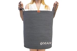 GOCAN large tall sturdier Laundry Hamper Basket Woven Storage Baskets for clothes Pillows Blanket Toy in living or bed room decoration H50XD38cm darkgrey