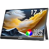 ARZOPA Portable Monitor 17.3", 1080P FHD 103% sRGB IPS Laptop Monitor Gaming Monitor Built-in Kickstand HDMI USB C External S