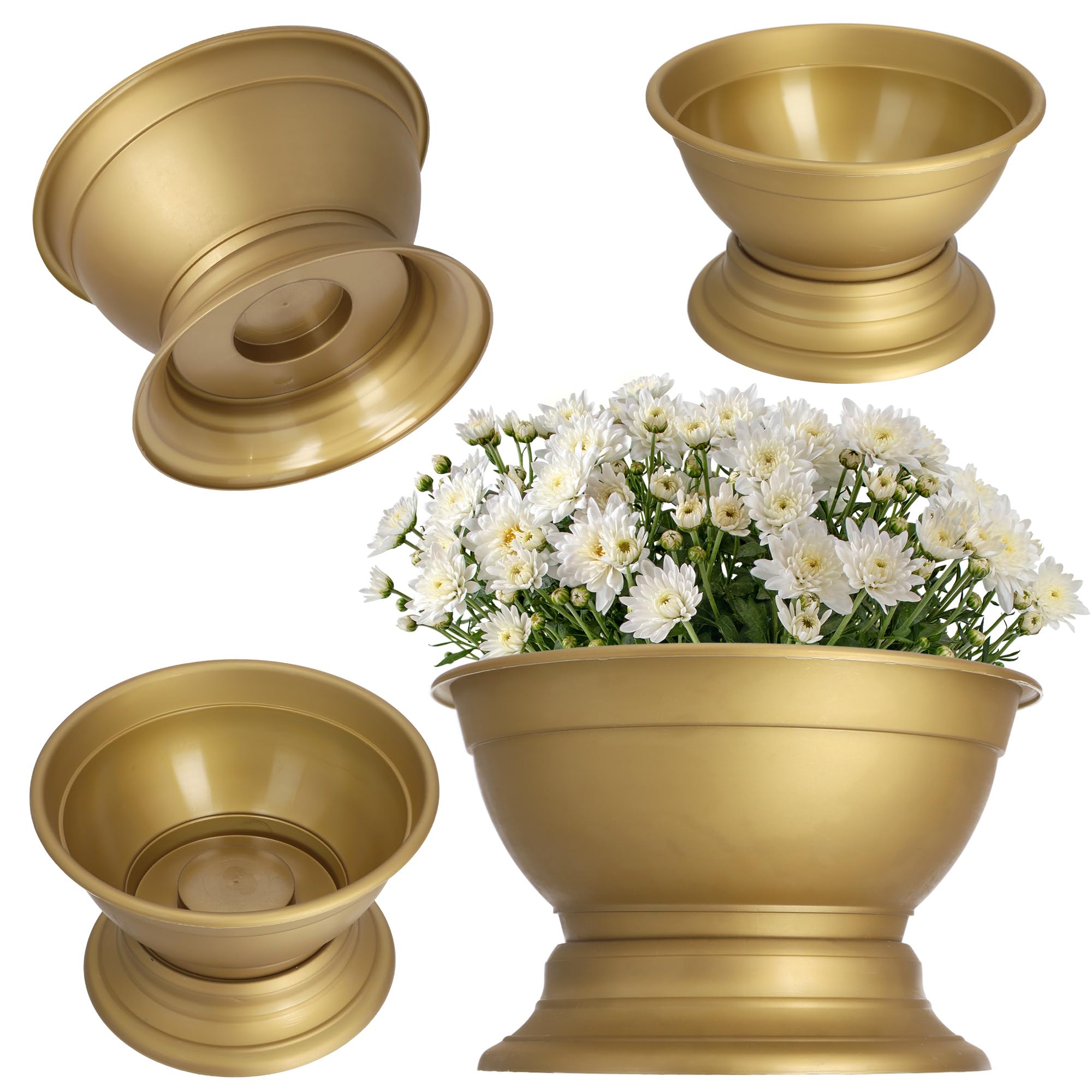 KADAX Outdoor Planter, Weatherproof Plastic Plant Pot with Wide Base for Graveside, Wide Planter for Chrysanthemums (⌀ 18 cm, Gold)