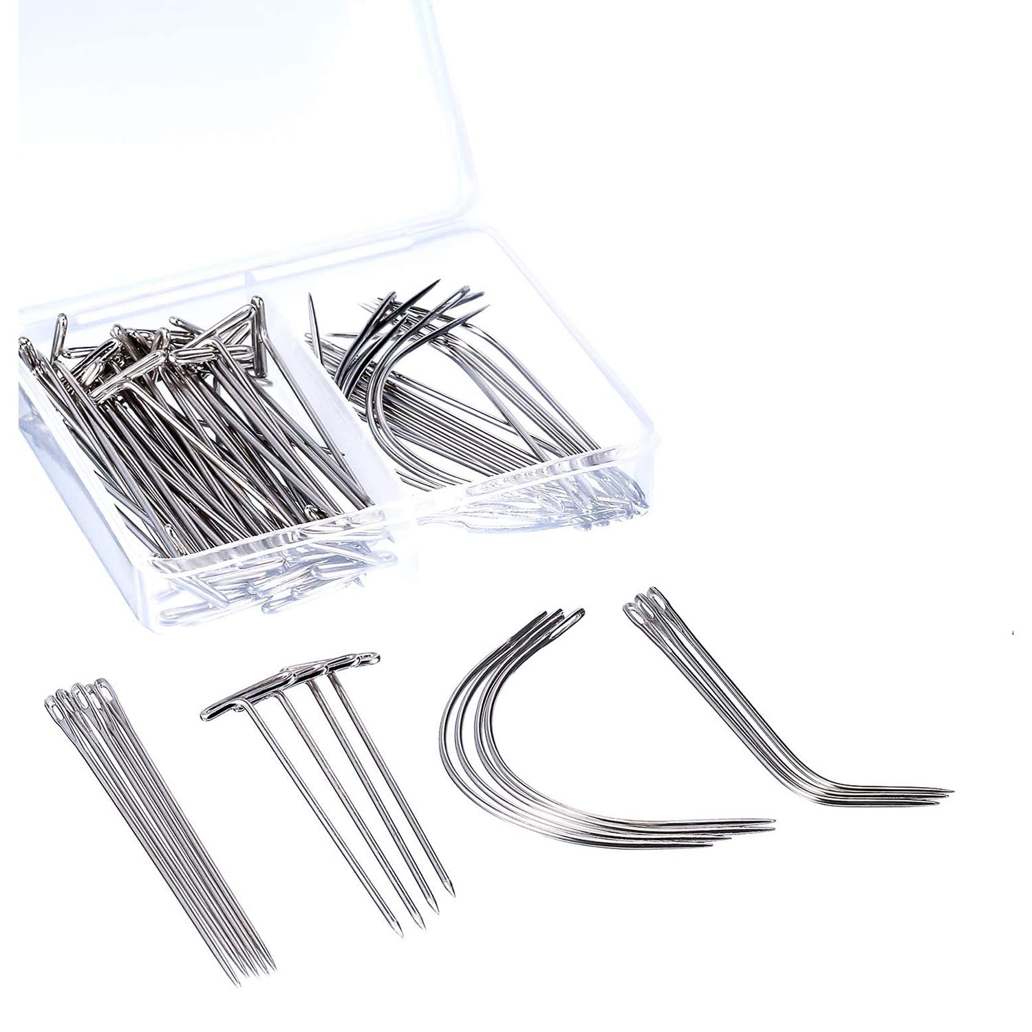 Hsthe Sea Hsthe Sea 80 Pieces C I J T Shaped Wigs Needle T Needle Curved Needles for Making Wig Sewing Hair Weft Hair Weave Extension, Needle and Thread Set Professional Hair Extension Tools