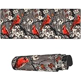 Famame Laptop Mouse Pad White Cherry Red Bird Desk Mat with Stitched Edges 31.5X 11.8 inch Non-Slip Large Keyboard Rubber Writing Table Mat for Home