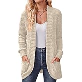 DB MOON Womens Long Cardigan Sweater Lightweight Open Front Long Sleeve Outfits with Pockets