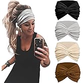 Tobeffect Wide Turban Headbands for Women, 4 Pcs Extra Wide Knotted Head Bands for Women Neutral Headwraps, Boho Fashion Hairbands Casual Sport Hair Accessories for Workout Yoga