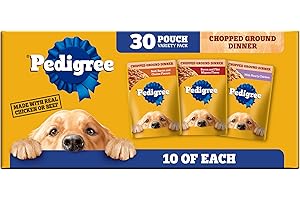 Pedigree Chopped Ground Dinner Wet Dog Food Beef & Bacon Variety Pack, (30) 3.5 oz. Pouches
