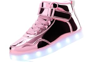 APTESOL Kids LED Light Up Shoes with Adjustable Hook & Loop - Rechargeable High Top Flashing Sparkly Luminous Glowing Sneakers, Cool Adorable Light-Up Tenis for Boys Girls