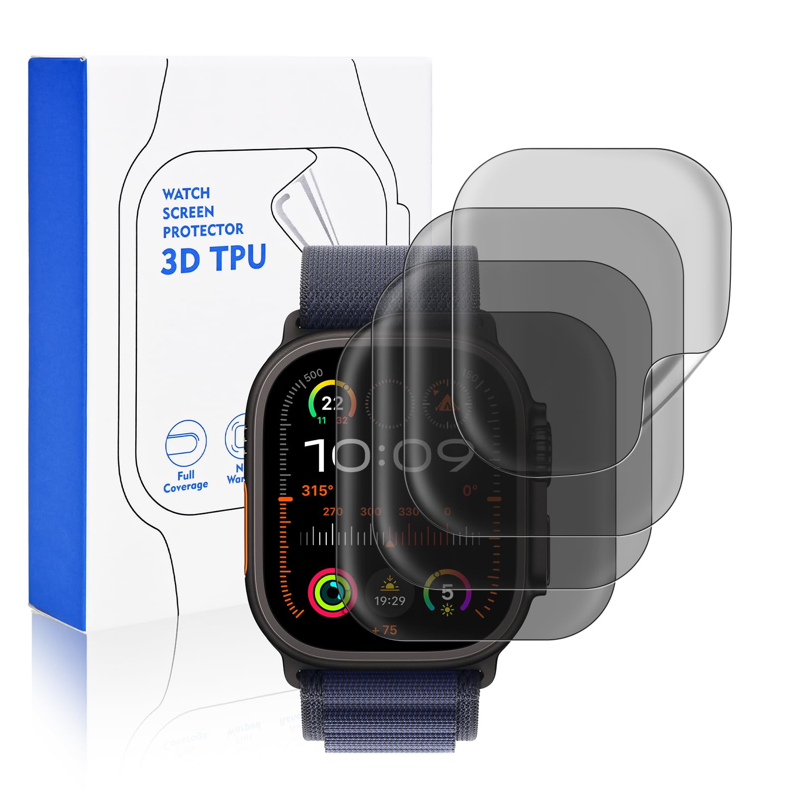 EasEasy 4 Pack Compatible for Apple Watch Ultra 2/Apple Watch Ultra Screen Protector 49mm Privacy, Self-Healing HD Soft Film with Touch Sensitive [Not Glass] for iWatch Ultra 49mm Screen Protector