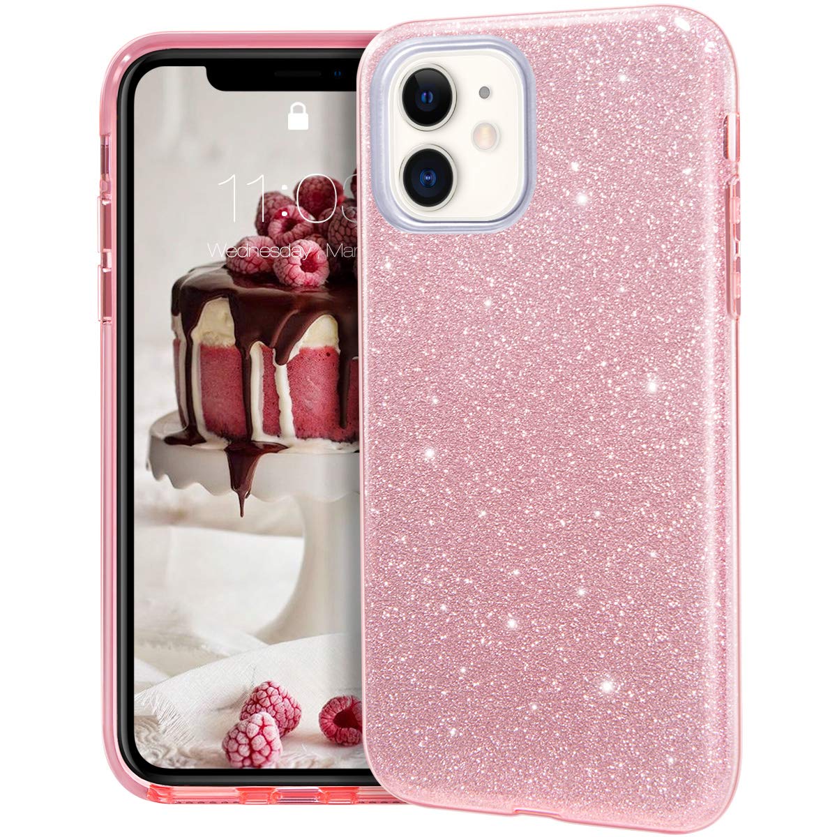 MATEPROX Glitter Case Compatible with iPhone 11 Cases Sparkle Sparkly Bling Cute, 3 Layer Hybrid, Anti-Slick Protective Cover-Pink