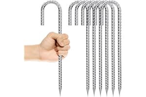 Mostantu 12 Inch Rebar Stakes, 6 Pack Heavy Duty J Hook Tent Stakes, Galvanized Long Ground Anchors Metal Landscape Yard Stak