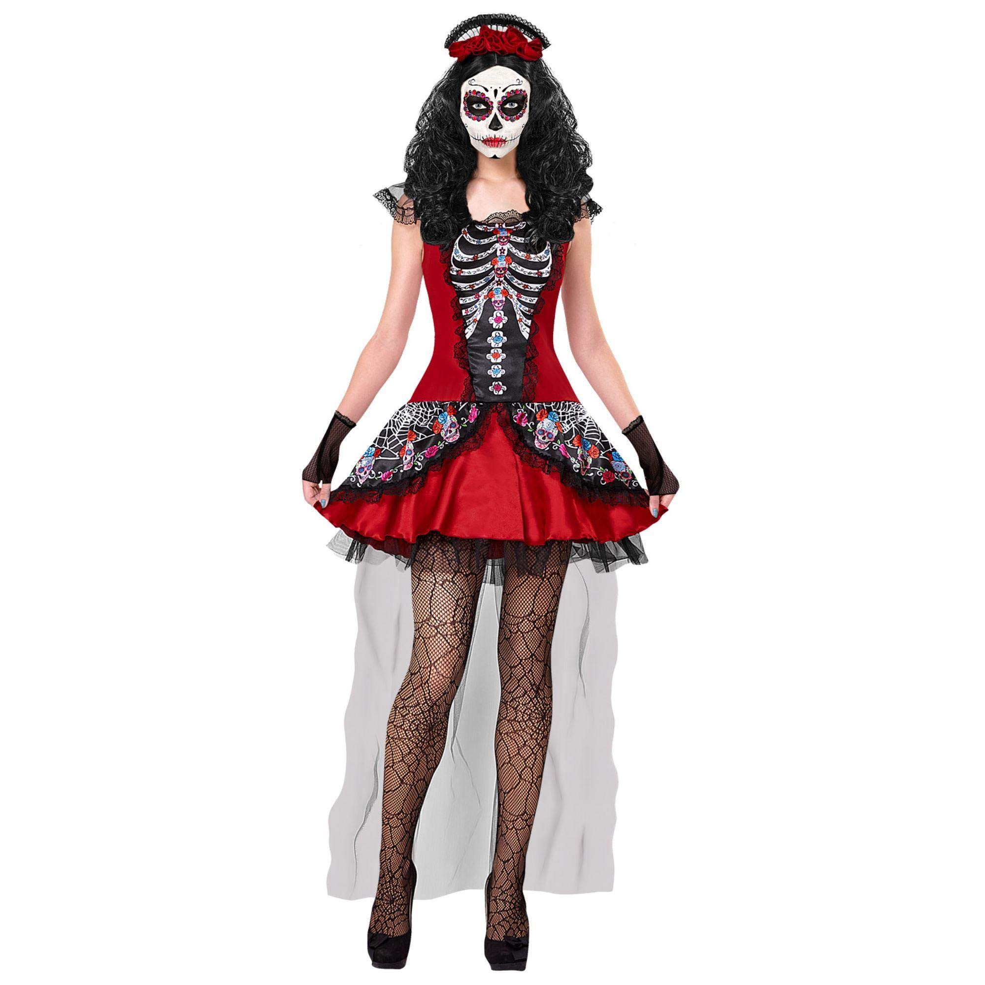 Ladies Mujer Dia De Los Muertos Costume Eyes Wide Shut Fancy Dress Outfit