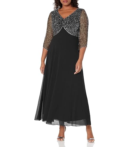 j kara flutter sleeve beaded dress Women's 3/4 Floral Pop Over Gown Dress, Black/Gun, 8 : Clothing, Shoes & Jewelry gold beaded dress tulle fabric Size:12/13 years BOUTONS LONG DRESS in