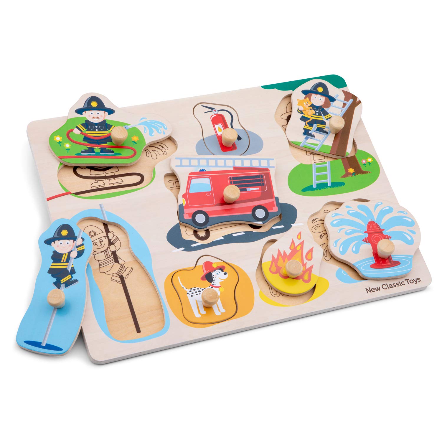 New Classic Toys Wooden peg puzzle - 8 pieces - fire brigade