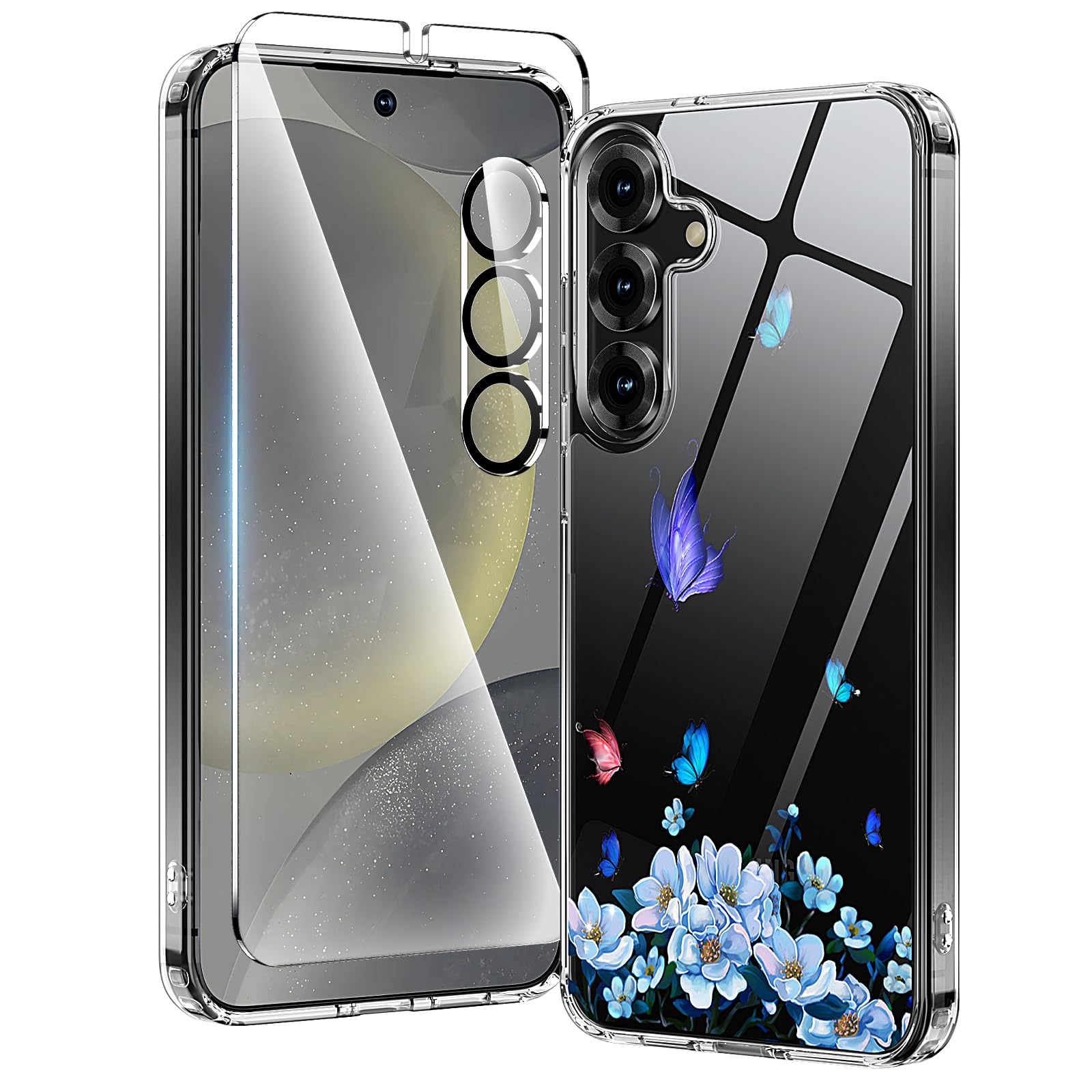 for Samsung Galaxy S25 Plus Case with Screen Protector*1 Camera Lens Protector*1, [12FT Mil-Grade Protection], Translucent Matte Back Slim Shockproof Case for Galaxy S25 Plus 6.7 inch, Floratopia