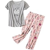 GTLY Womens Plus Size Pajama Set Cotton Sleepwear Tops with Capri Pants Casual and Fun Prints Pajama Sets