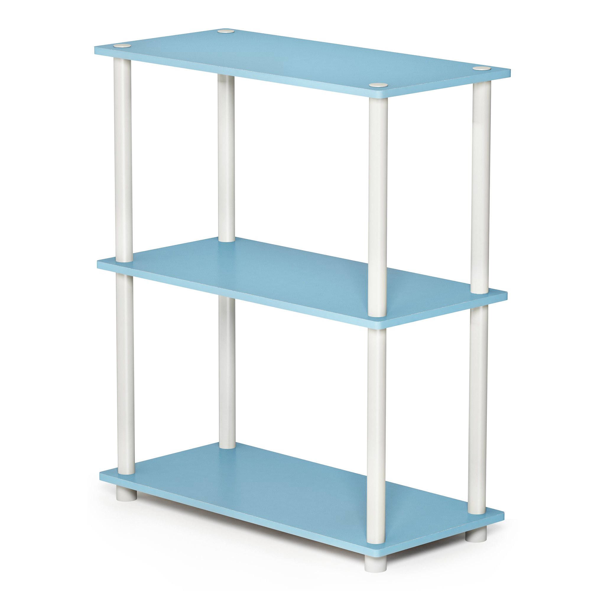 Furinno TURN-N-TUBE Storage Shelves, 3-Tier Book Shelf, Corner Shelf, Toolless Open Shelves, for Organization and Storage, Living Room, Garage, Home Office, Light Blue