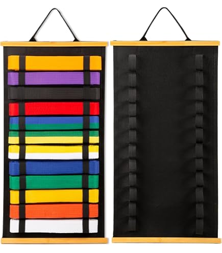 Karate Belt Display Rack Karate Belt Display, Hanging Martial Arts Belt Display, 12 Belts Judo Belt Holder With Elastic Loops, Martial Arts Belt Holder For Wall Door(14x25 Taekwondo Belt Display