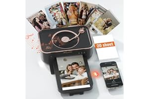 PRT 4x6 Photo Printer with 20 Sheets & 1 Ribbon, Portable Photo Printer for iPhone/Android, Ideal Gift for Home & Scrapbooking Use, Black