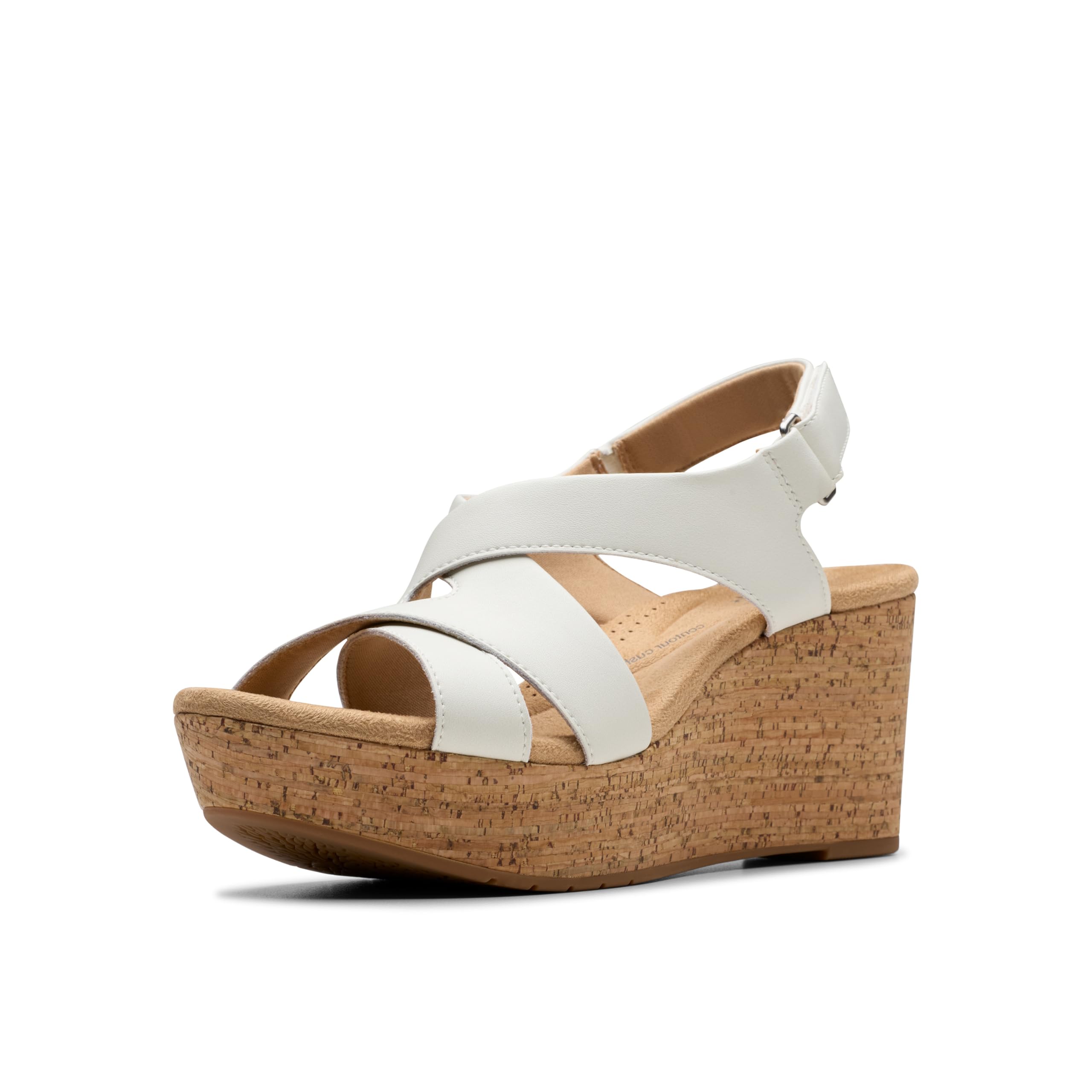 Clarks Collection Women’s Rose Style Wedge Sandal, White Leather, 6.5 Medium US