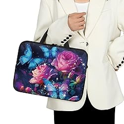 Uasibuni Roses Butterfly Print Slim Laptop Bag for