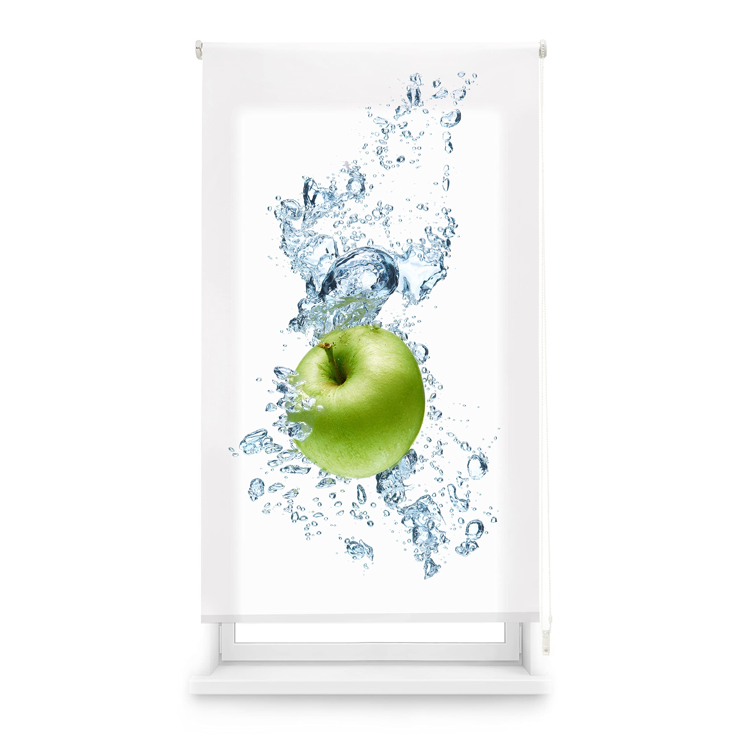 Blindecor Digital Kitchen | Translucent Roller Blind with Digital Print | WaterApple | 90 x 180 cm (W x H) Fabric Size 87 x 175 cm | Window Blinds