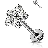 Jewseen G23 Titanium Cartilage Earring Studs 16G Forward Helix Earrings Opal Flat Back Nose Stud CZ Opal Lip Piercing Threadless Push in Medusa Piercing Jewelry