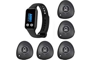 WNKRUN Wireless Restaurant Pager System Calling System with 1 Waterproof Watch Pager and 5 Call Buttons with Cancel Key