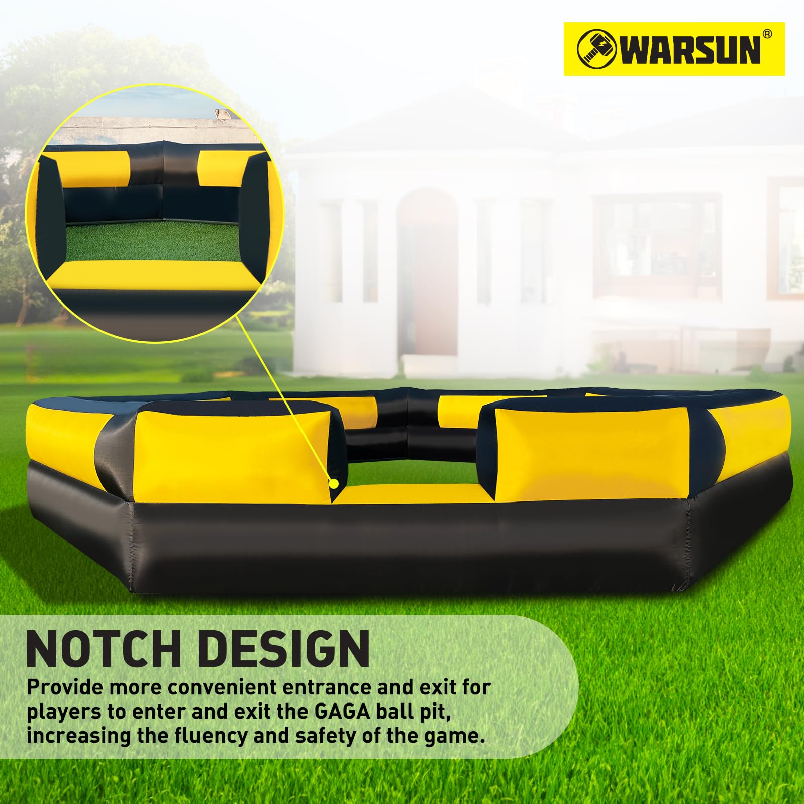 WARSUN 15FT Gaga Ball Pit Inflatable with Powerful Blower, Portable Gagaball Court for Indoor Outdoor School Family Activities Inflatable Sport Games