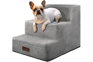 Aodisman Dog Stairs for Small Dogs, 3-Step Non-Slip Pet Stairs for Couch Sofa and Chair, Dog Bed Stairs for Puppy, Older Cat,Grey,13.6" H