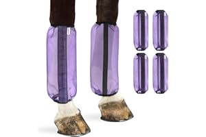 HAYSRMAN 4PCS Fly Boots for Horses, Non-Slip Breathable Horse Fly Boots,Comfy Mesh Horse Fly Leggings Prevents Flies and Mosquitoes from Biting (Purple)