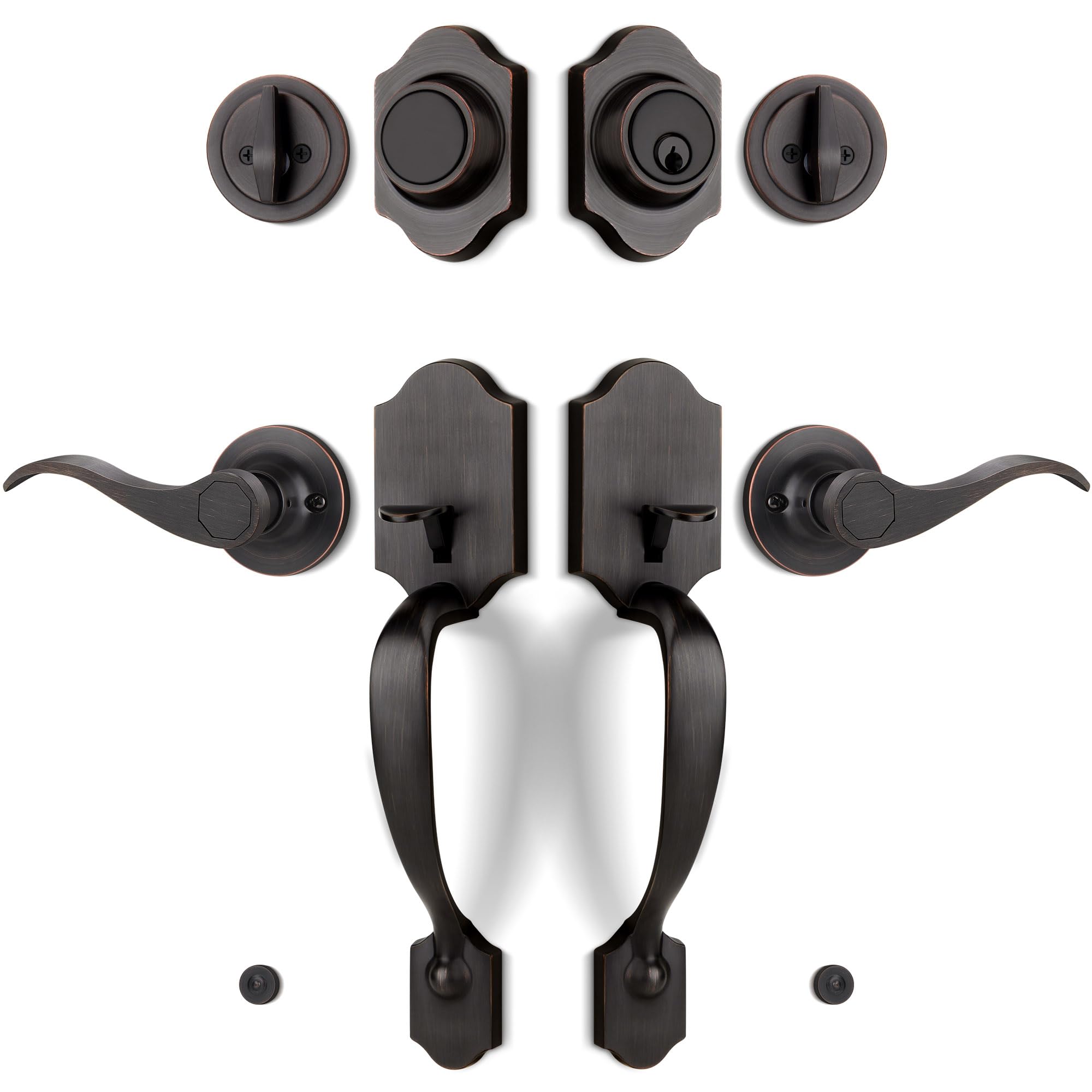 Photo 1 of LOQRON Double Front Door Handle Set with Dummy and Deadbolt, Entry Front Door Lock Set with Classic Half Grip Curved Door Handle for Exterior Doors or Office, Oil Rubbed Bronze